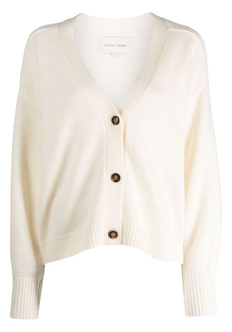 Cardigan con scollo a V in bianco avorio - donna